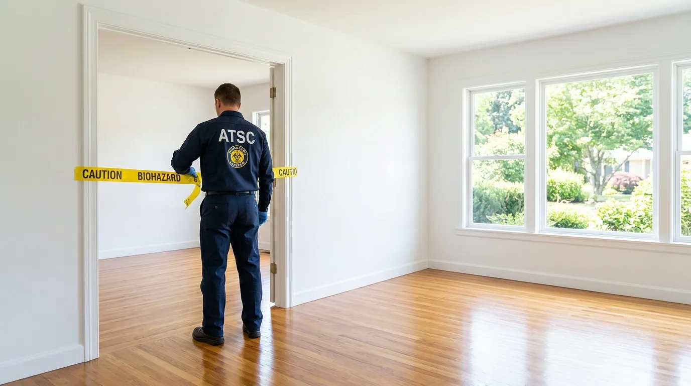 Certified biohazard cleanup crew performing Decomposition Cleanup in Jacinto City